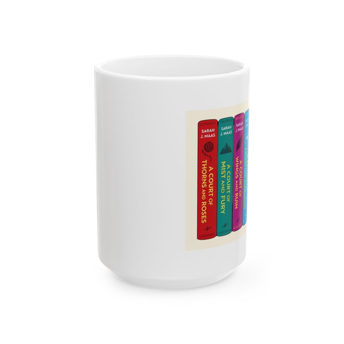 Fonhark - Sarah J Maas Book Stack Mug, ACOTAR, Crescent City, Throne of Glass, 11 Oz Novelty Coffee Mug/Cup, Red | Sarah J. Maas / ACOTAR - alternate angle 2, merchandise