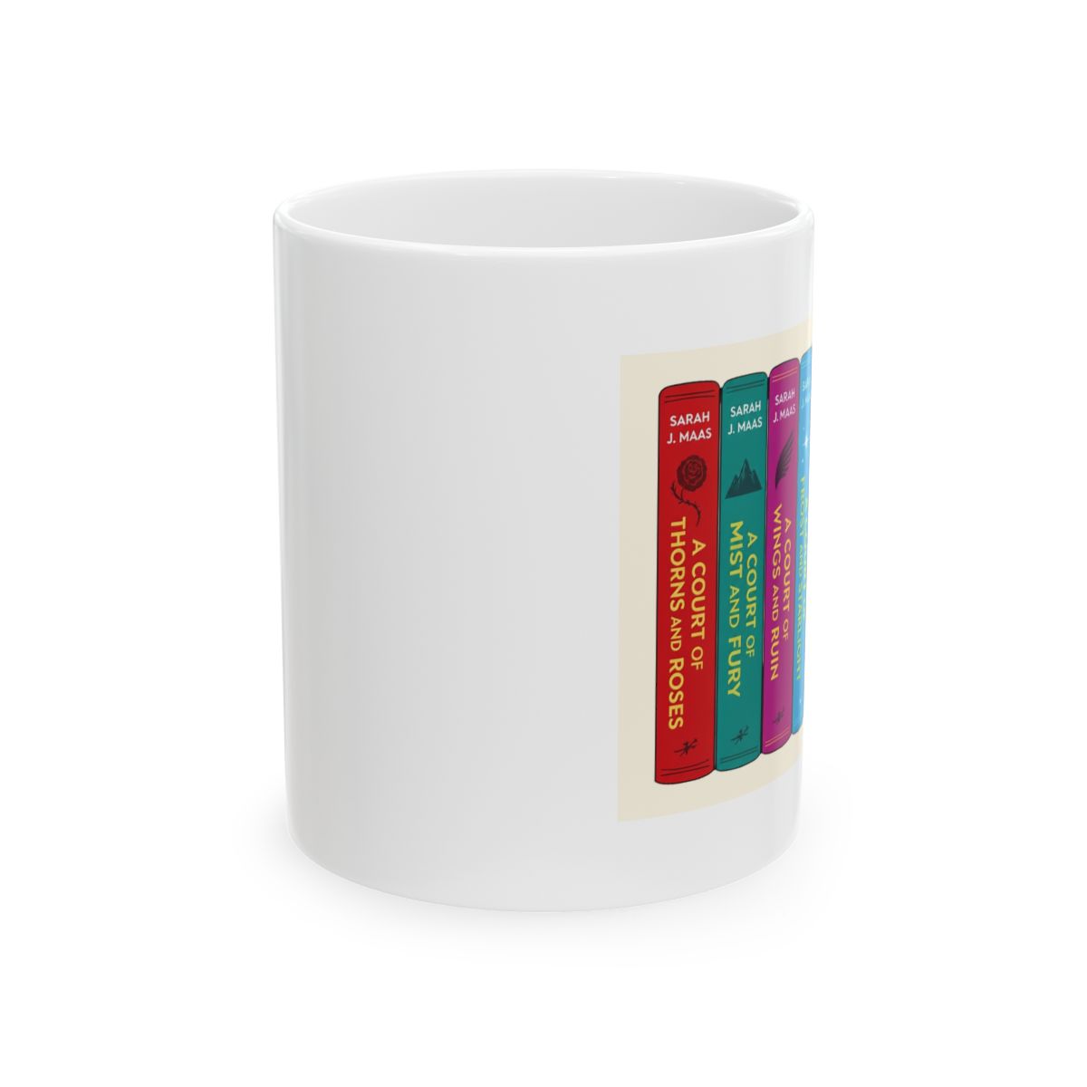 Fonhark - Sarah J Maas Book Stack Mug, ACOTAR, Crescent City, Throne of Glass, 11 Oz Novelty Coffee Mug/Cup, Red | Sarah J. Maas / ACOTAR - alternate angle 1, merchandise